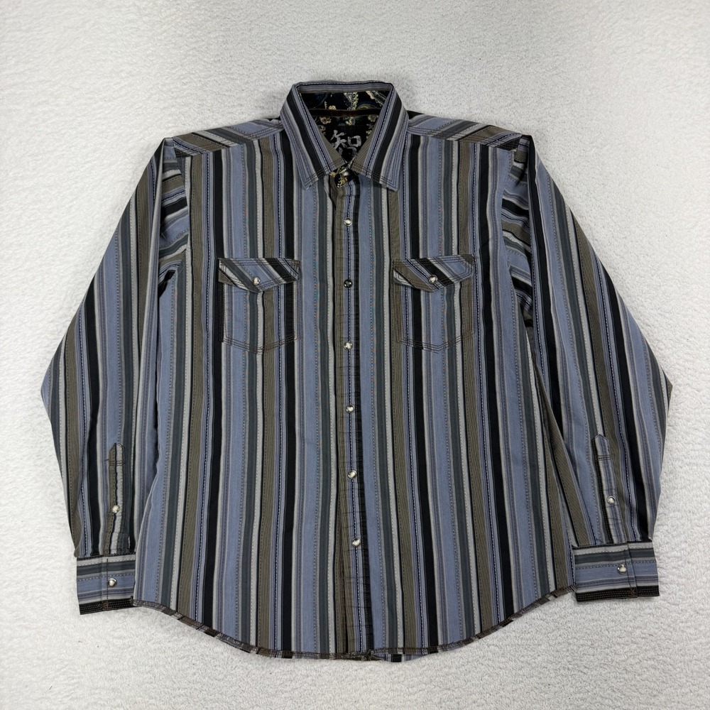 Age of Wisdom Men's Western Brown Stripe Pearl Snap Long Sleeve Shirt Size Large